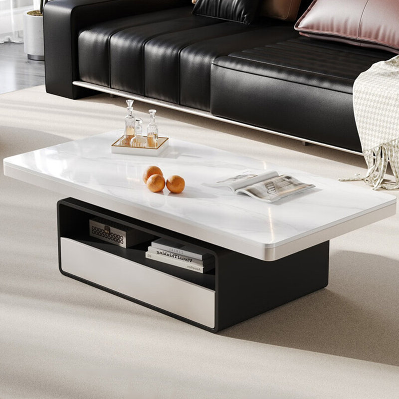 Table basse crème Luxury Rockboard, H 17,7 po x L 51,2 po x l 23,6 po, Blanc / Gris, Noir / blanc