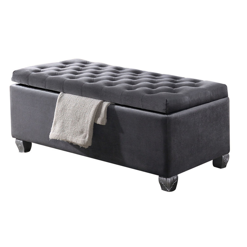 Banc de rangement en velours gris pour chambre à coucher - Rembourrage généreux et style luxueux et spacieux