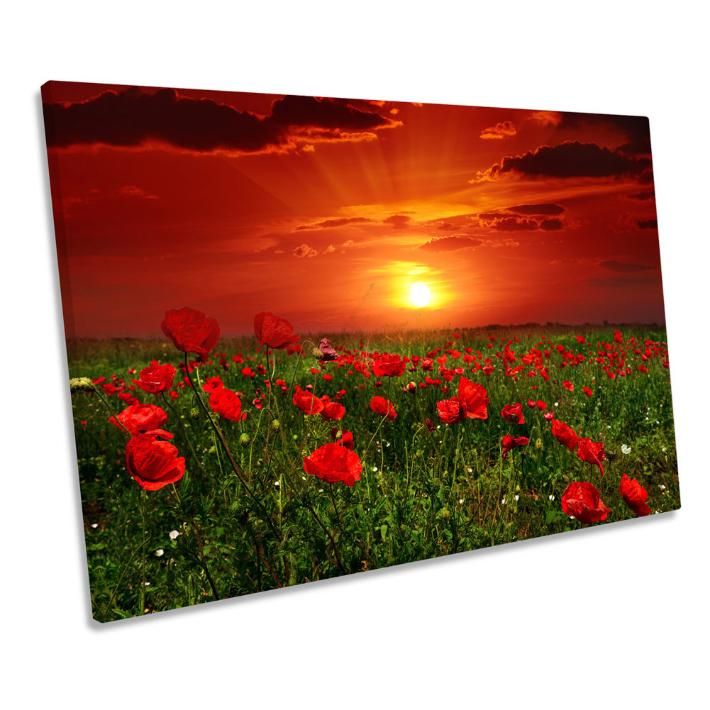Ebern Designs Red Poppy Flowers Sunset Field CANVAS WALL ART Picture ...