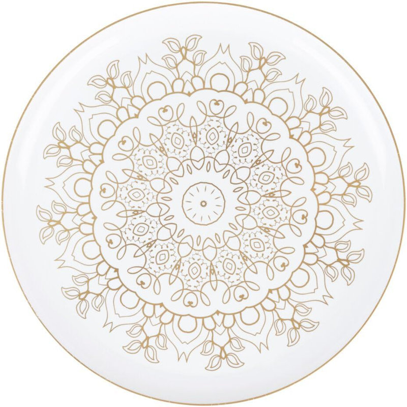 Ensemble combiné de plaques rondes en plastique blanches de 8 po et 10 po avec imprimé médaillon doré, Ensemble de 160