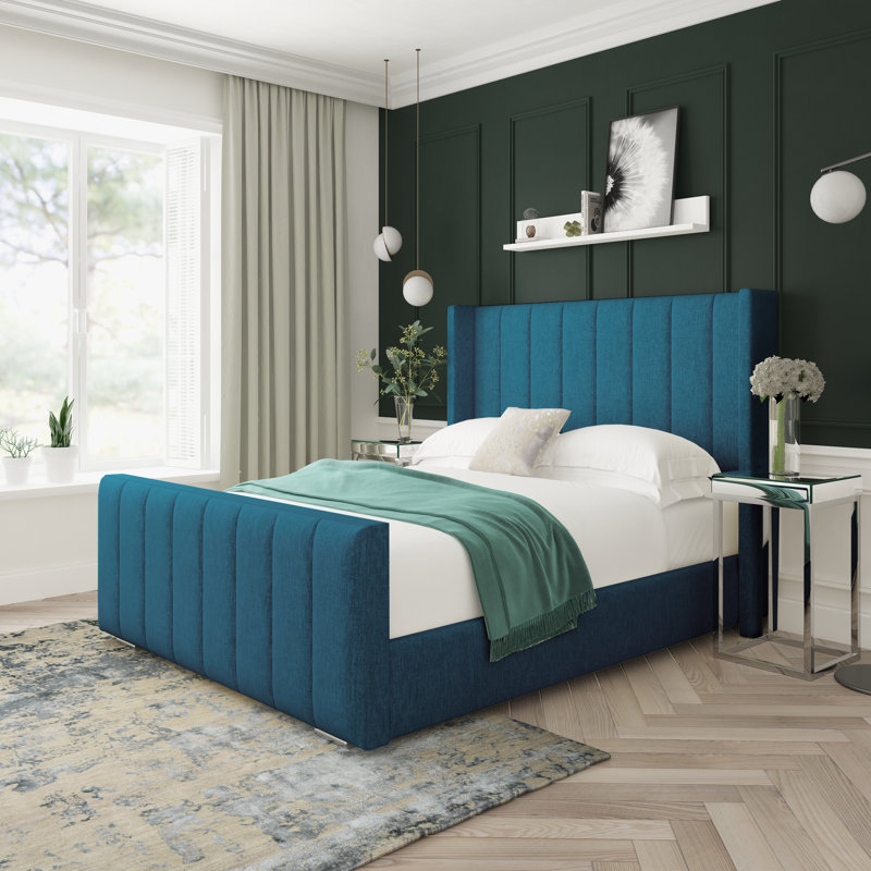Willow Chenille Upholstered Ottoman Bed Frame, Small Double (4'), Teal