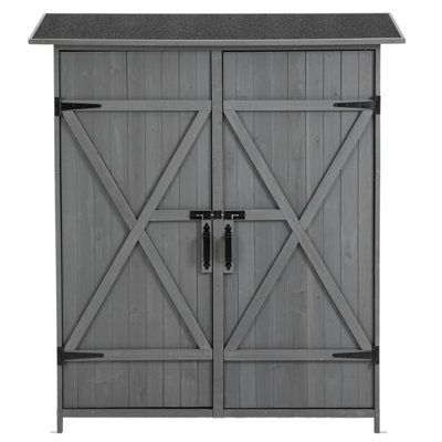 56"L X 19.5"W X 64"H Outdoor Storage Shed With Lockable Door, Wooden Tool Storage Shed W/Detachable Shelves & Pitch Roof
