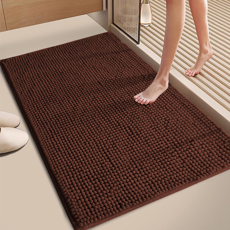 CHENILLE DOOR MAT (NON-SLIP), Brown, 40cm W x 60cm L