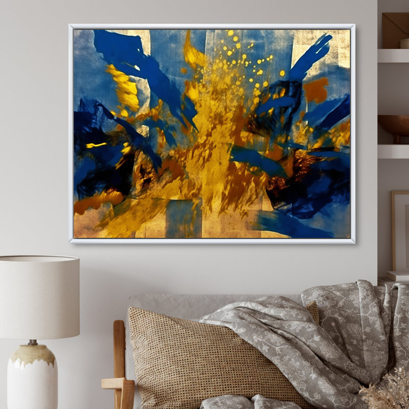 Abstraction lyrique en bleu et jaune - Collages abstraits, impressions d'art mural, H 34 po x l 44 po x P 1,5 po