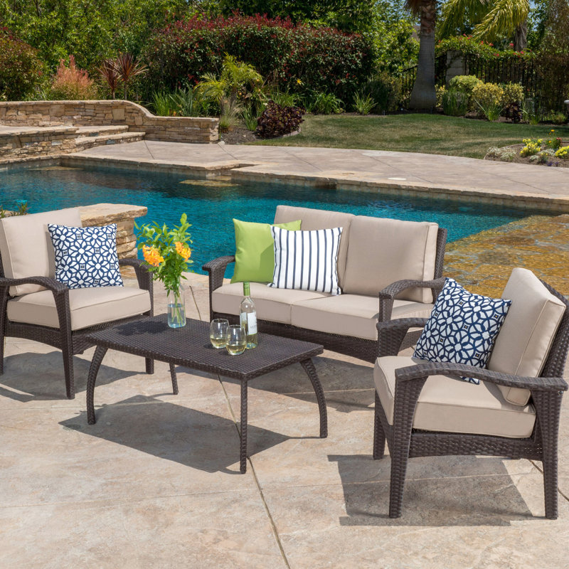 Chaise de patio extérieure imperméable 4Pc Pe - Brun + brun clair, fer, imperméable
