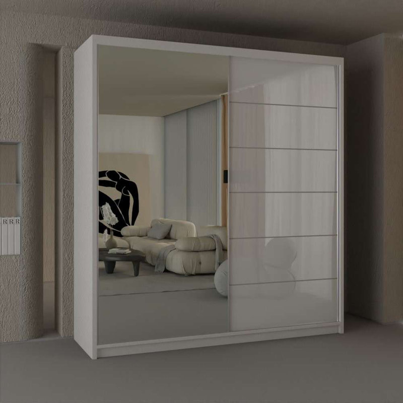 Calvero 2 Door Manufactured Wood Wardrobe, 200cm H x 150cm W x 62cm D, White
