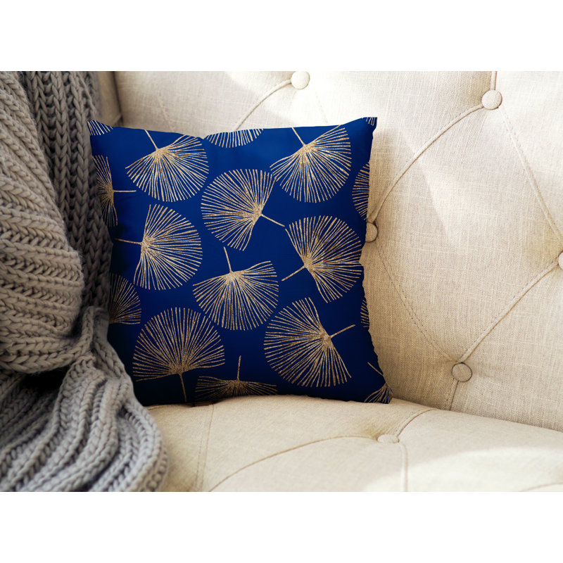 Coussin intérieur / extérieur Joba Dandilion, L 15 po x H 15 po, Bleu marine/doré
