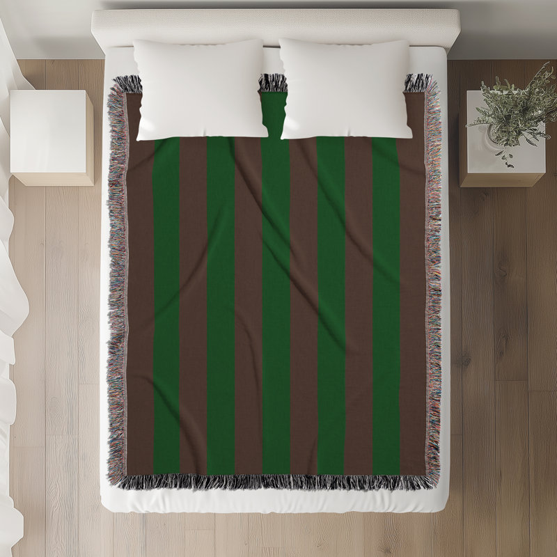 Jeté en mélange de coton Cassian, Brown/Green, L 70 po x l 50 po