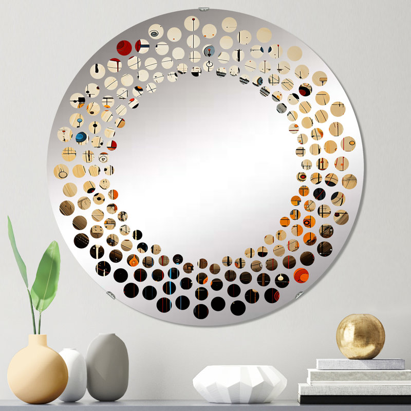 Symbole des éléments interconnectés amérindien - Miroir mural à pois - MIR117027-Rond, 23,6 po x 23,6 po