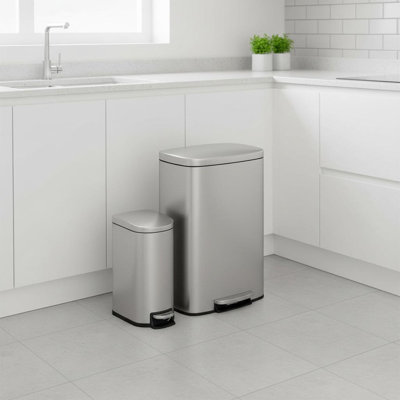 Ensemble de bacs en métal 13 gallons + 2,6 gallons, poubelles à pédale en acier inoxydable avec seaux intérieurs et poignées et finition antirouille, poubelle de cuisine pour la cuisine, le bureau et la salle de bain