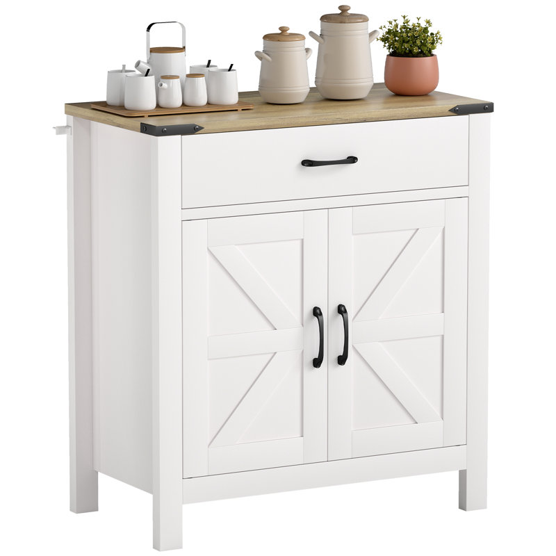 Buffet avec tiroir et tablette, style campagnard, Blanc / Blanc