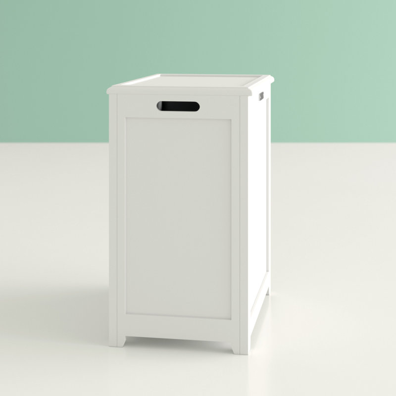 Wood Cabinet Laundry Hamper with Handles, White