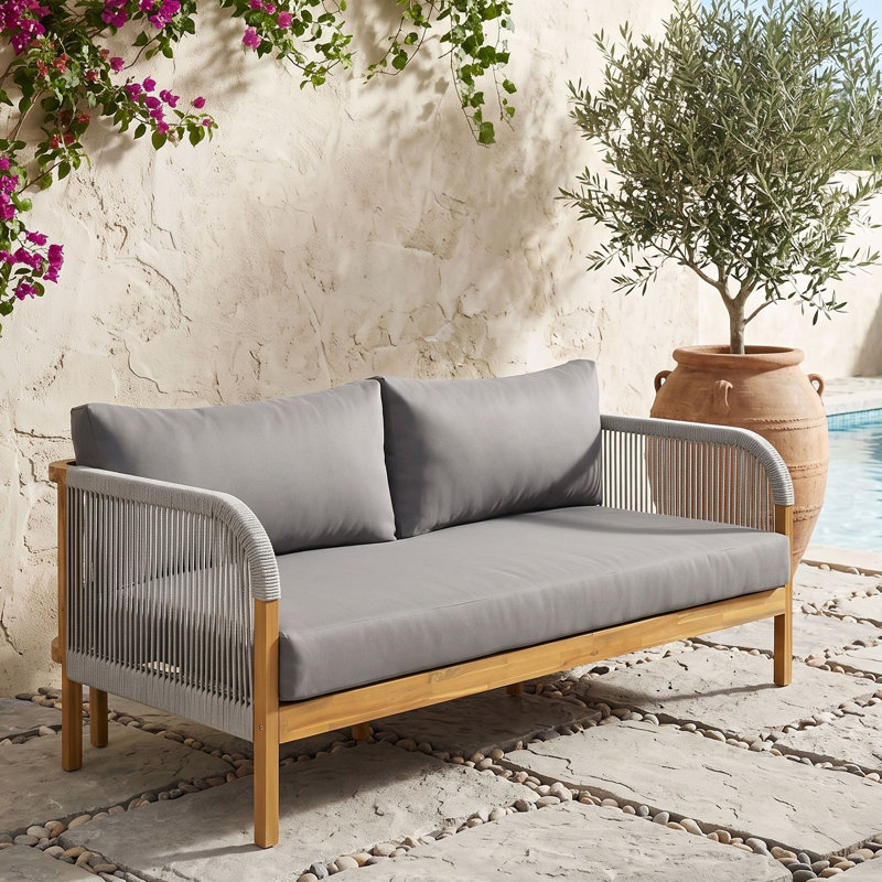 Canapé d'extérieur en bois avec coussin et 2 coussins, Gris
