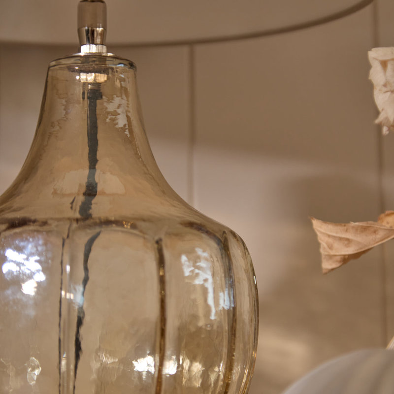 Glass Table Lamp Base - 22cm, Champaign Base/Snow White Shade