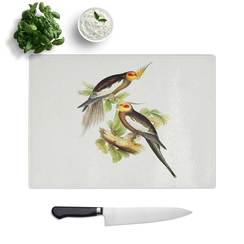 Tempered Glass Cockatoo Parakeets Chopping Board, 39 cm W x 28.5 cm L