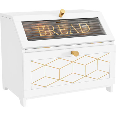 Double Layer Bread Box With Golden Trim,White1