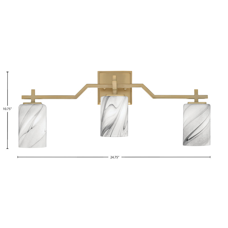 Barre de bain Headland illustrée d'un verre tourbillon onyx de 6 po, H 10,75 po x l 24,75 po x P 5,25 po, Laiton