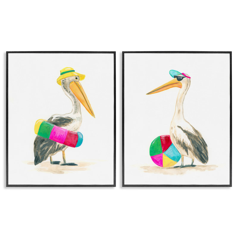 Pelicans & Beach Floats - Ensemble de 2 reproductions de photos sur toile, H 20 po x l 32 po x P 1,5 po
