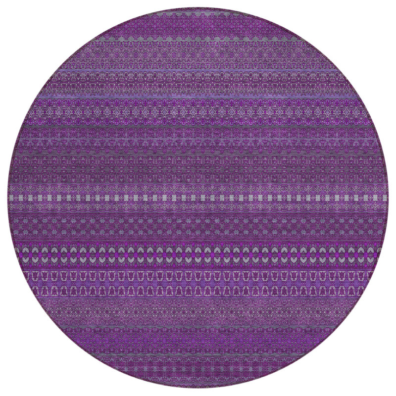 Tapis intérieur rayé rond 8 po