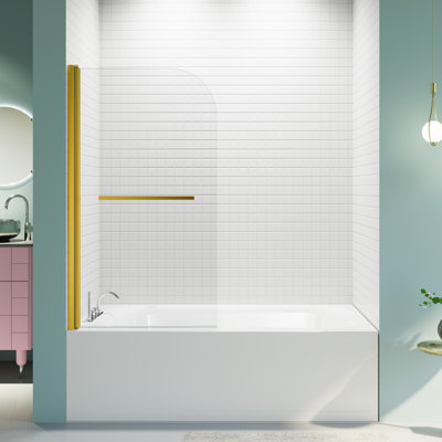 31 In. W * 55 In. H Frameless Shower Doors For Bathtub, 1/4" (6Mm) Thick SGCC Tempered Glass Door, Pivot Shower Door Panel For Bathroom, Brushed Gold