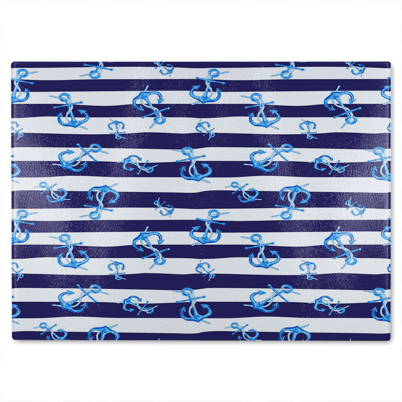 Anchors On Striped Glass Chopping Board