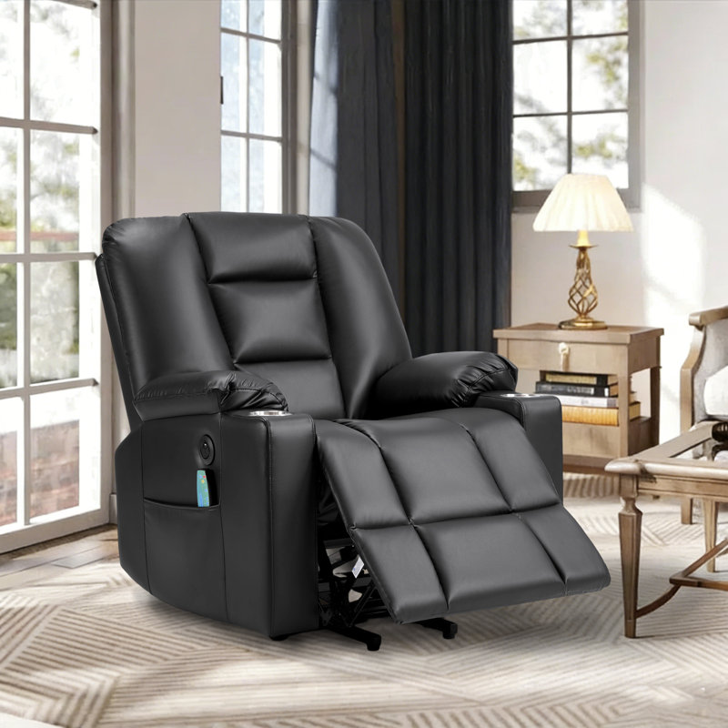 35.6" W Modern Faux Leather Power Electric Lift Assist Reclining Chair For Elderly With Massage, Heat, USB, 2 Cup Holders & Side Pocket