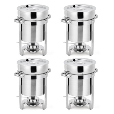 Ensemble de 4 réchauds à soupe en acier inoxydable 11 pte avec couvercles entaillés et supports à carburant