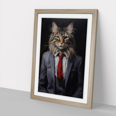 Cat In A Suit No.8 - Single Picture Frame Print on Wood
