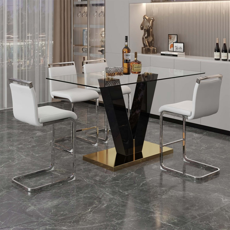 5 Pieces Dining Table Sets, White, Black