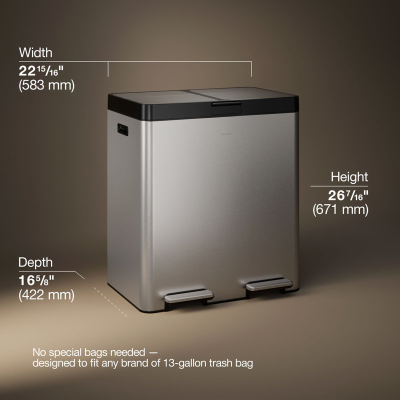 82-Liter Stainless Steel Dual-Bin Step Trash Can, Gray