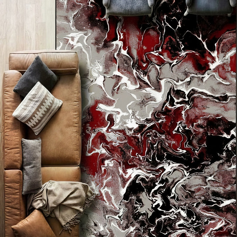 Galaxy Series Abrstract Black/Gray/Ivory/Beige Area Rug, Rectangle 7'9" x 10'2", Red