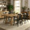 Ensemble de table de salle à manger en bois massif, table de salle à manger rectangulaire en pin vieilli et chaises à dossier en lattes Windsor pour cuisine / salle à manger