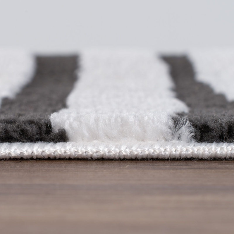Loft Modern Curved Line Living Room Area Rug and Runner Soft Pile, Dark Grey/Ivory, Runner 80 x 300 cm