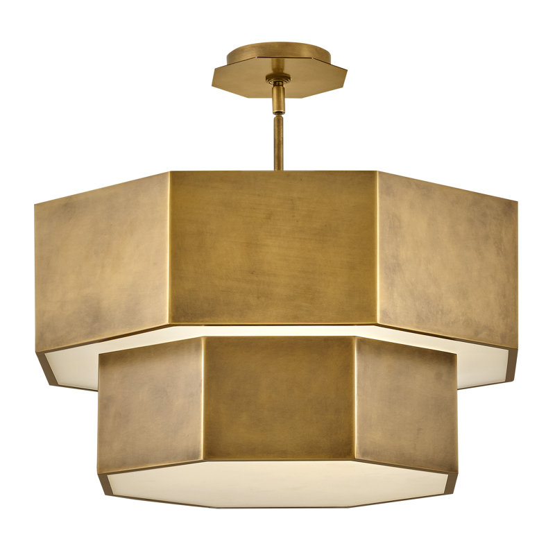 Facet Seven-Light Convertible Hexagonal Two-Tier Chandelier, Heritage Brass, Heritage Brass