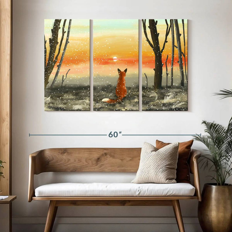 Fox Watching Winter Sunset, 32" H x 50" W