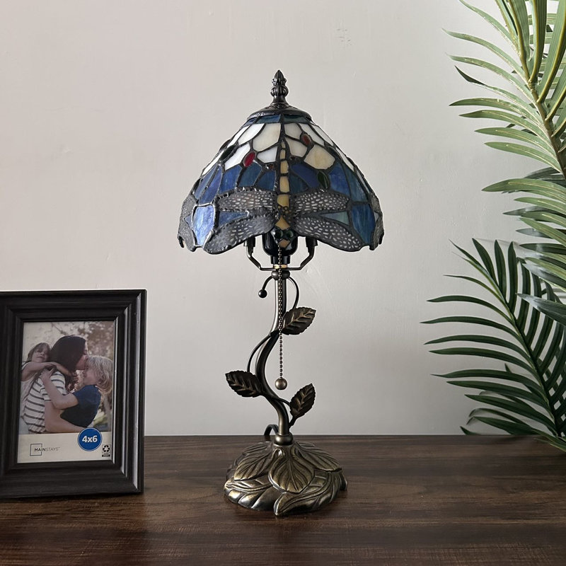 Tiffany Table Lamp Stained Glass Cerie LED Bulb Included 8"W*8"D*16"H, Blue