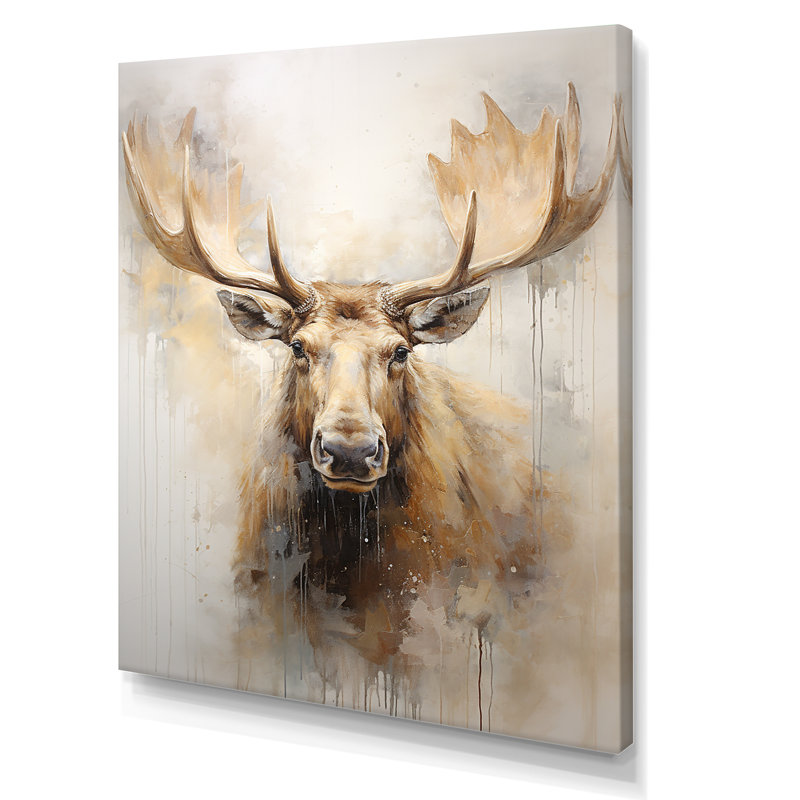 Portrait d'un orignal beige et doré - impressions sur toile, 44" H x 34" W, Toile tendue