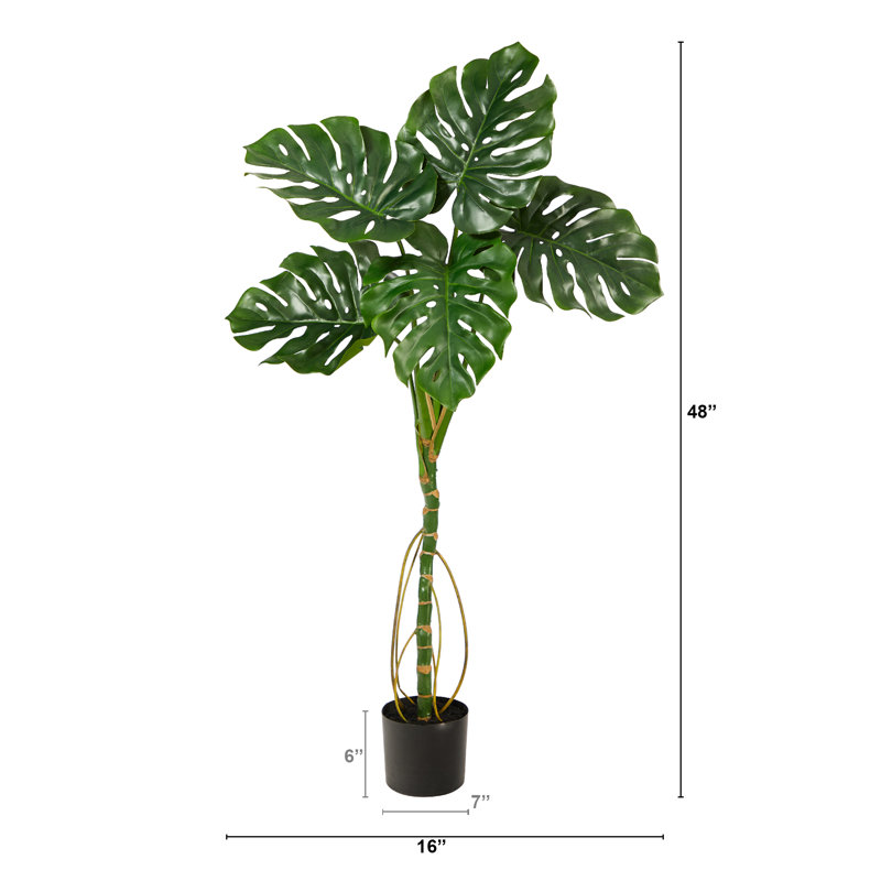 4 pi. Arbre artificiel Monstera, H 48 po x l 16 po x P 16 po