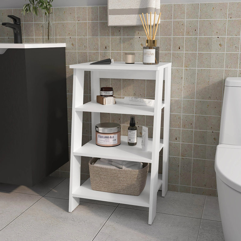 Attrayante tablette autoportante blanche pour la salle de bain avec 4 tablettes pratiques