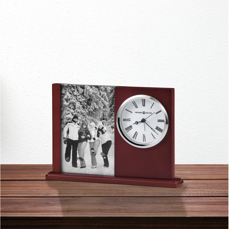 Modern & Contemporary Roman Numeral Rosewood Wood Quartz Movement / Crystal Alarm Tabletop Clock in Rosewood/Grey