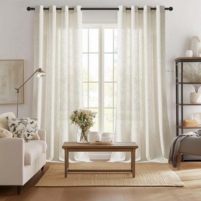 Linen Blend Semi Sheer Curtain Panel Pair