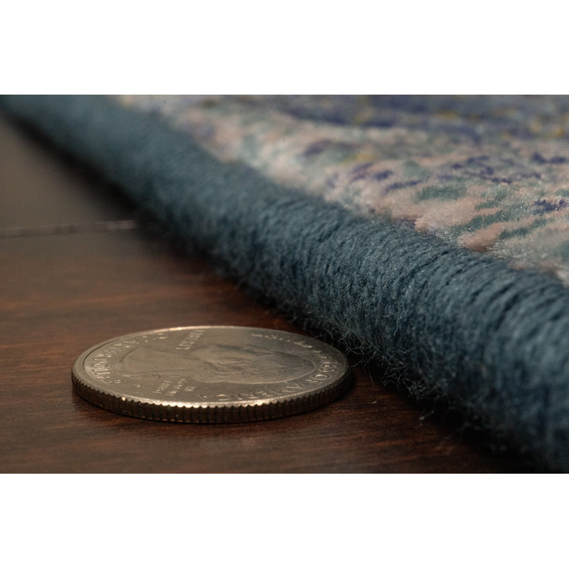 Tapis bleu à motif géométrique, Rectangle 6 pi 7 po x 9 pi 6 po
