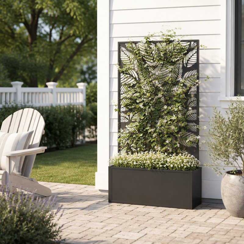 Jardinière en métal avec treillis et panneau d'intimité pour plantes grimpantes