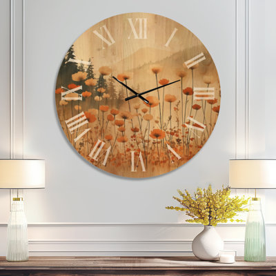 Large Floral Wooden Wall Clock – Wildflowers Meadow Horizon