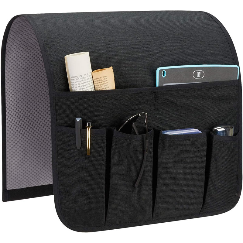 Organisateur d'accoudoir de canapé, support pour télécommande de fauteuil inclinable, organisateur de fauteuil avec 5 poches pour magazines, tablette, téléphone, iPad