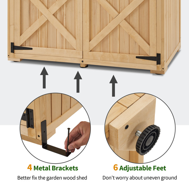 Large Beige Fir Wood Outdoor Storage Cabinet with Shelves