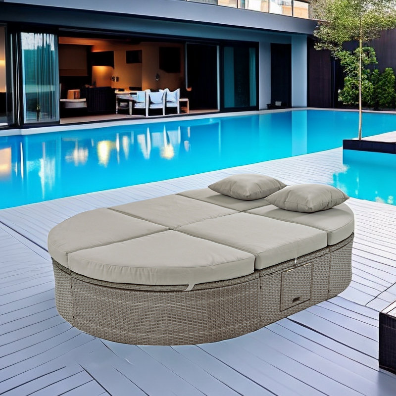 Yvoire 78.7'' Wide Curved Patio Daybed with Cushions, Gray