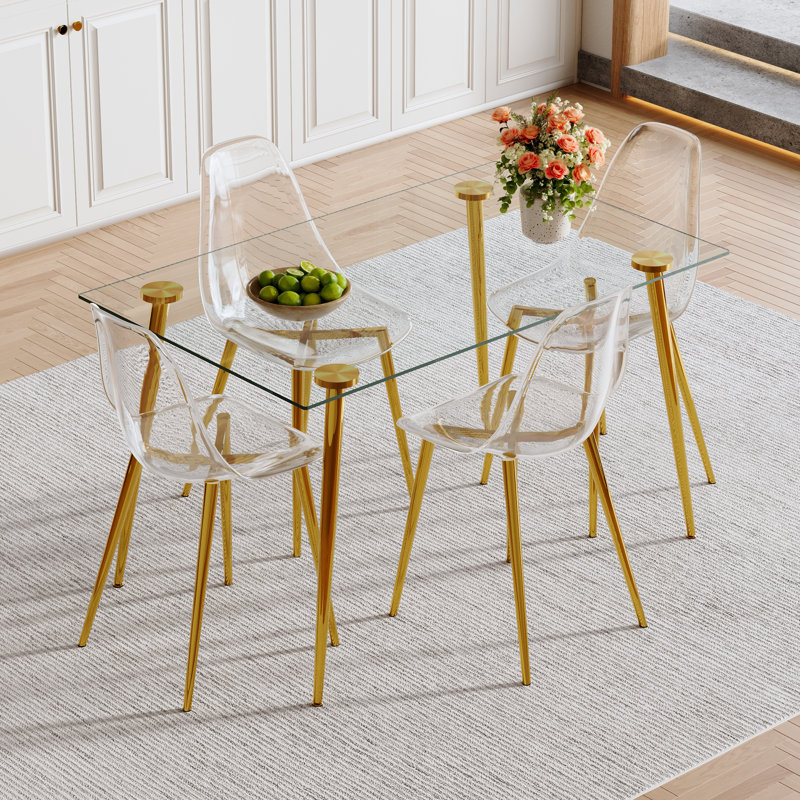 Ensemble de table de salle à manger luxueux avec verre trempé et chaise en plastique pour une expérience de maison élégante