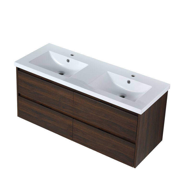 Lavabo de salle de bain en résine, 4 tiroirs à fermeture douce, 48 x 18