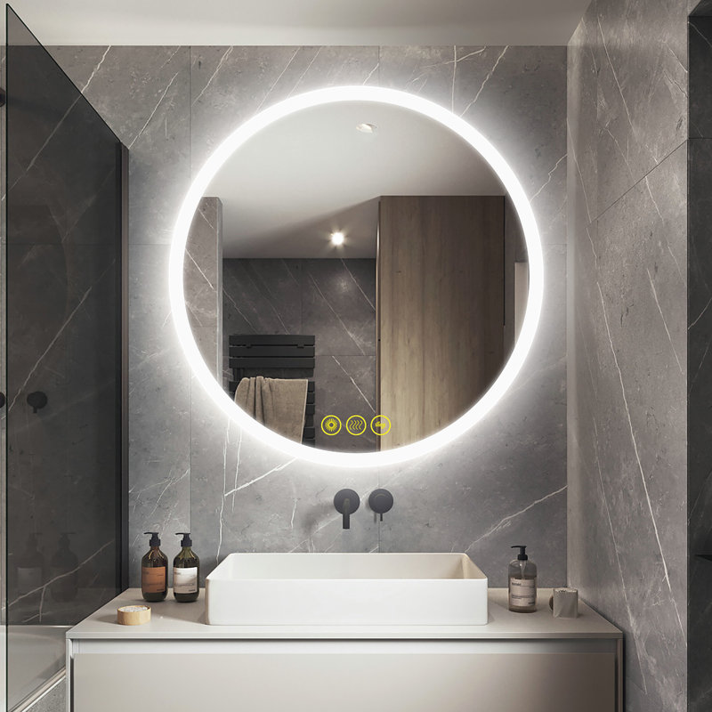 Airalyn Led Round Anti-Fog Bathroom Mirror with Adjustable Lighting: Perfect for Your Bedroom Vanity, 24" x 24"